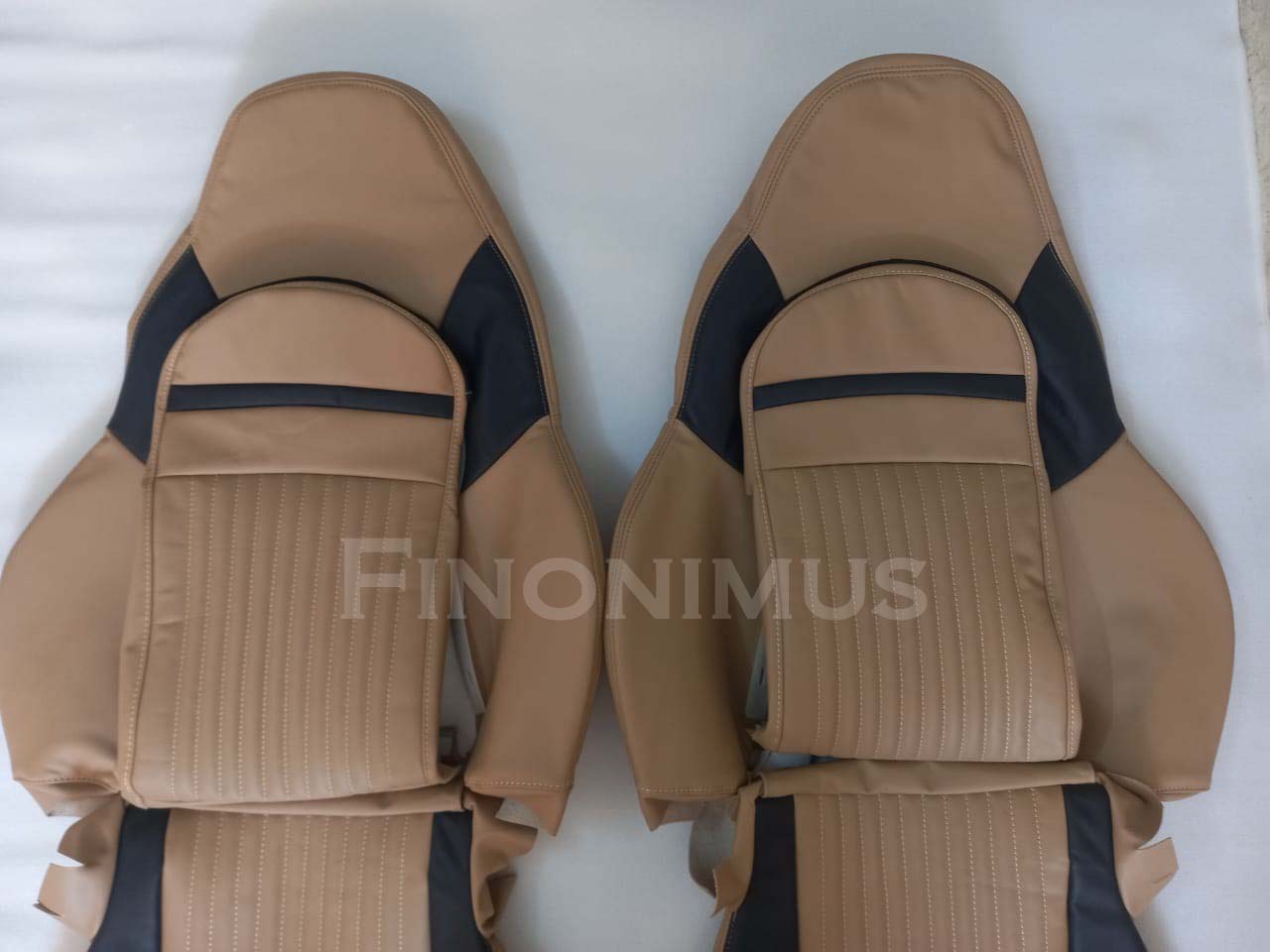 Perfect fit for C5 Corvette Sports seat cover Genuine Leather ; Light Oak / Black (Year 1997 to 2004)