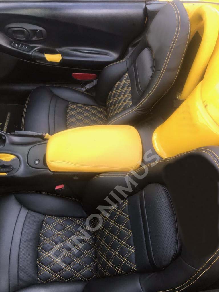 Best fit for Corvette C5 Sports (Year: 1997-2004) Synthetic Leather Custom Cover - Black with Yellow Stitching