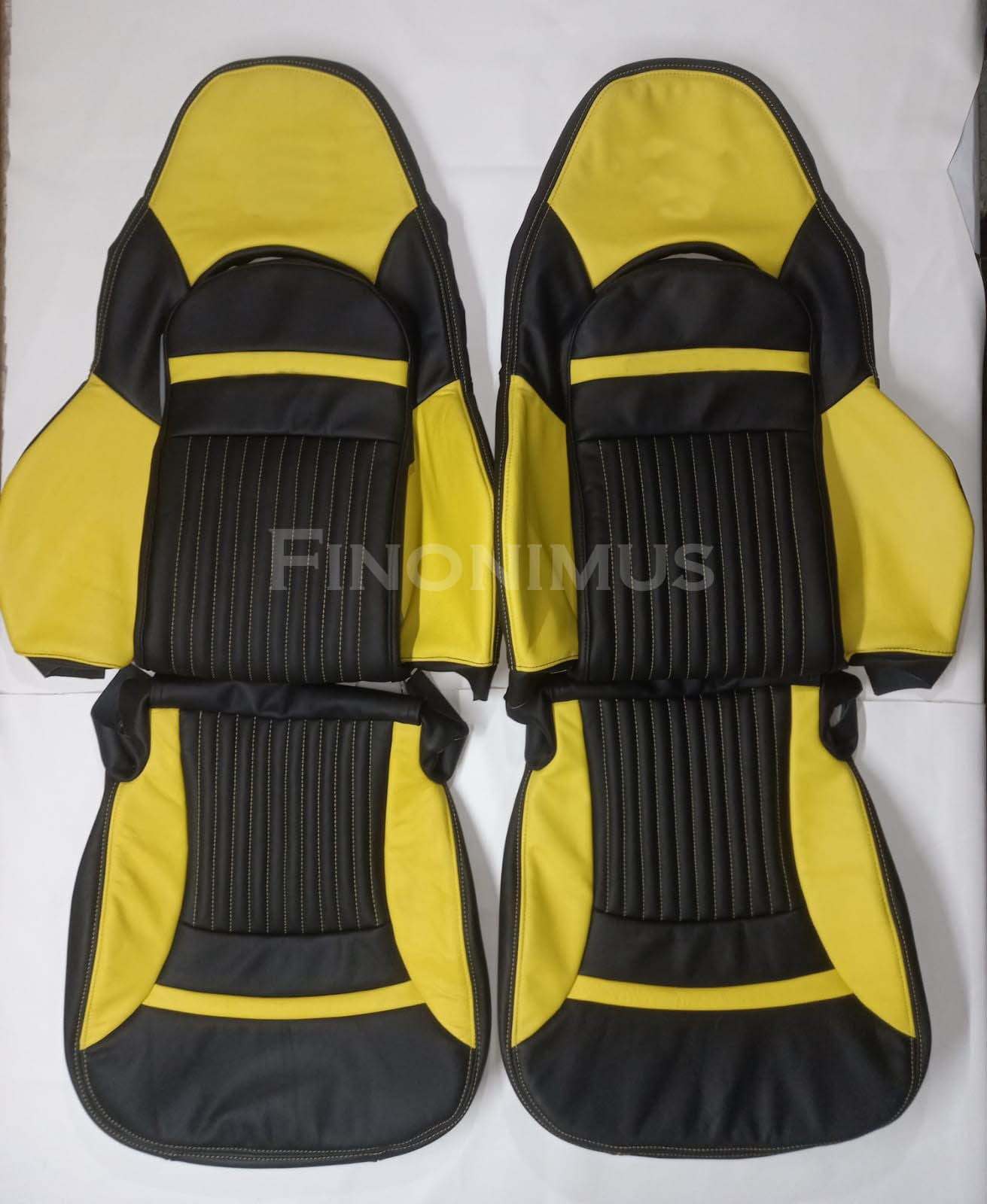 Fit for C5 Corvette Sports seat cover Genuine Leather ; Velocity Yellow / Black (Year 1997 to 2004) - Custom Order with Centre Console.