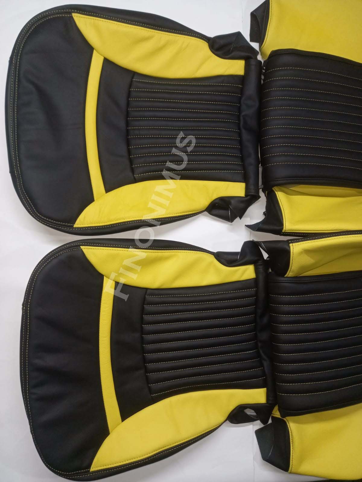 Fit for C5 Corvette Sports seat cover Genuine Leather ; Velocity Yellow / Black (Year 1997 to 2004) - Custom Order with Centre Console.