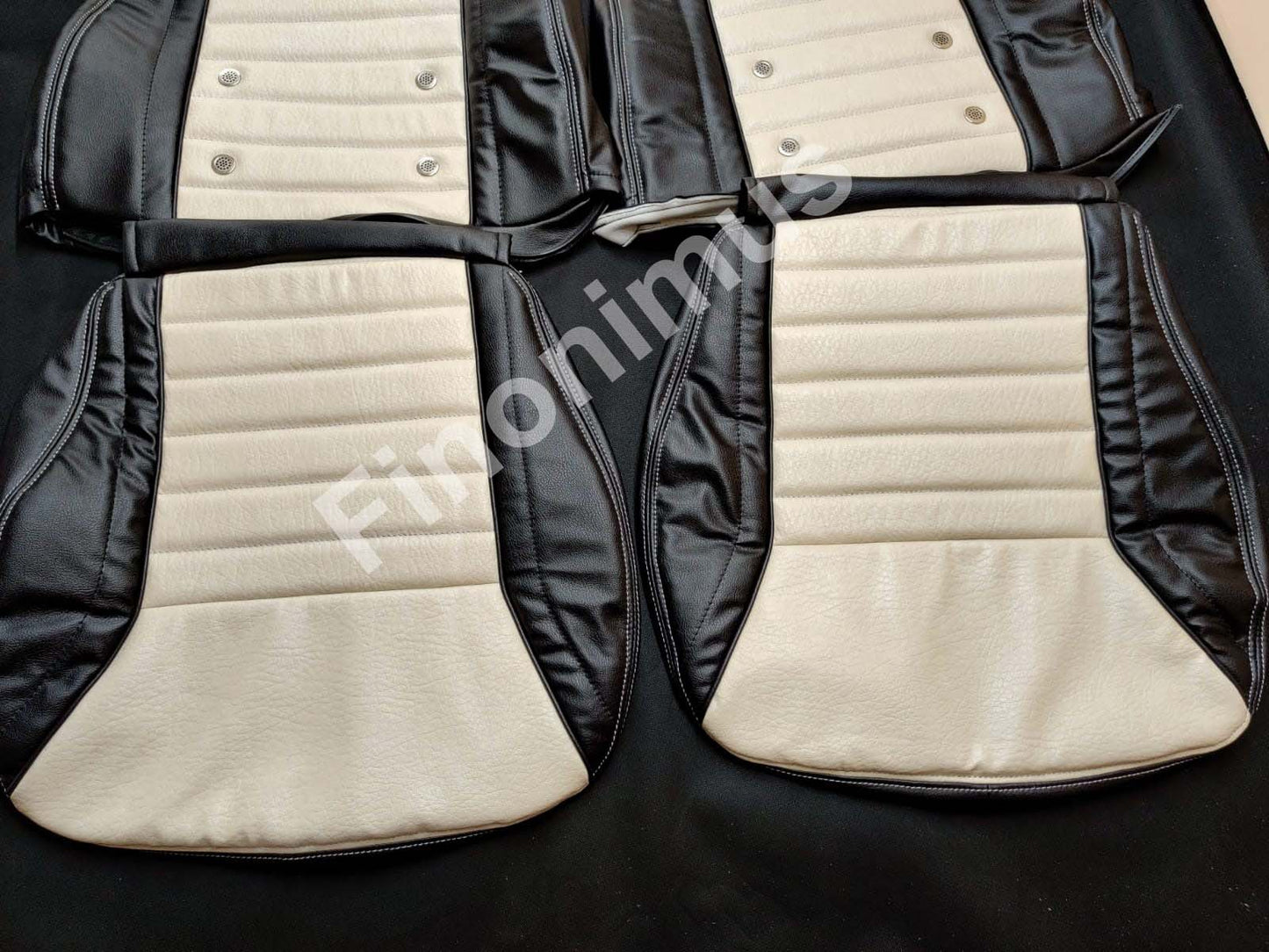 Datsun 240Z or 260Z or 280Z - (Year 1970 to 1978) - Synthetic Leather Black & Light Beige - Seat Covers - Bubble Texture Like Original