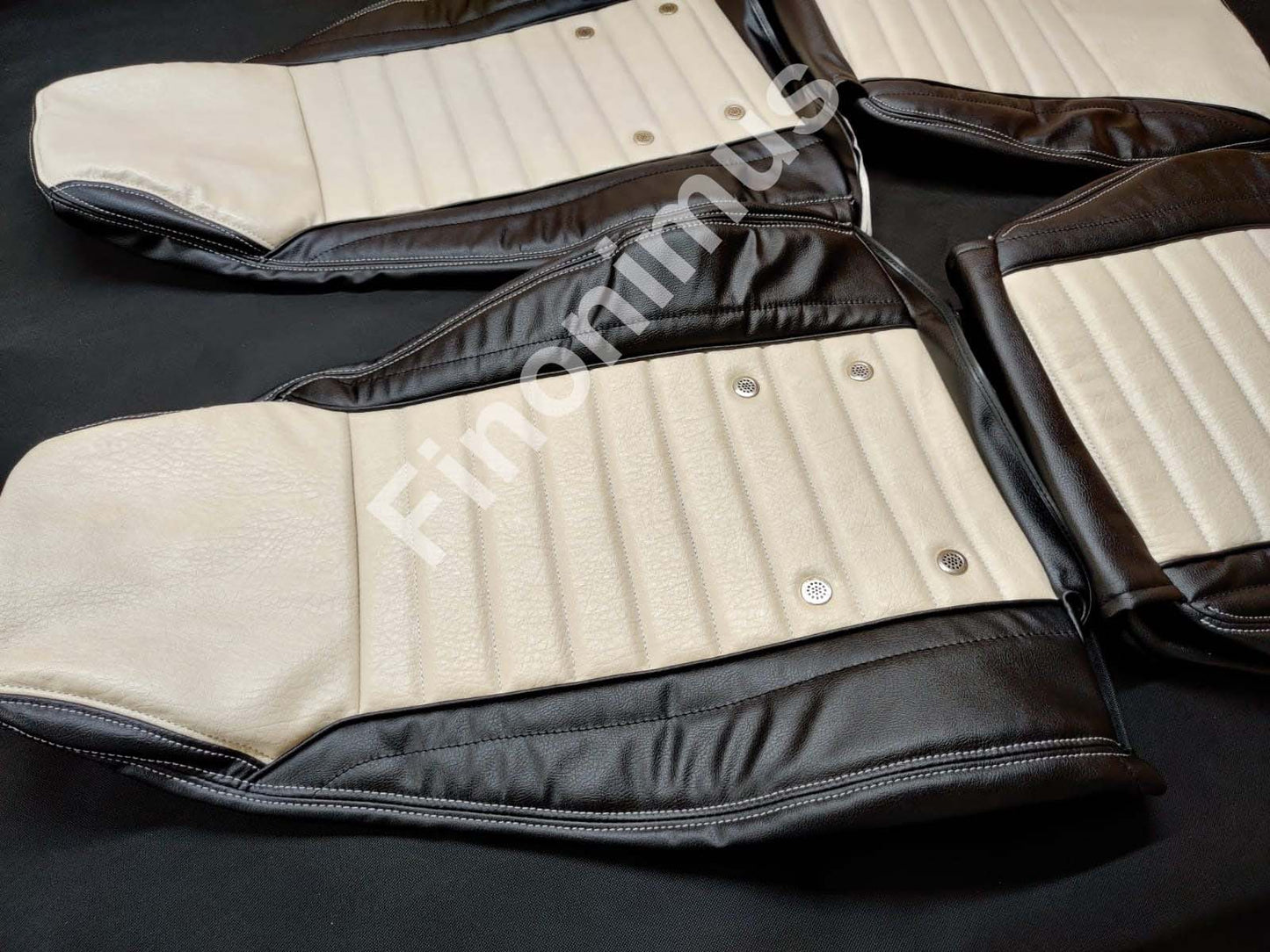 Datsun 240Z or 260Z or 280Z - (Year 1970 to 1978) - Synthetic Leather Black & Light Beige - Seat Covers - Bubble Texture Like Original