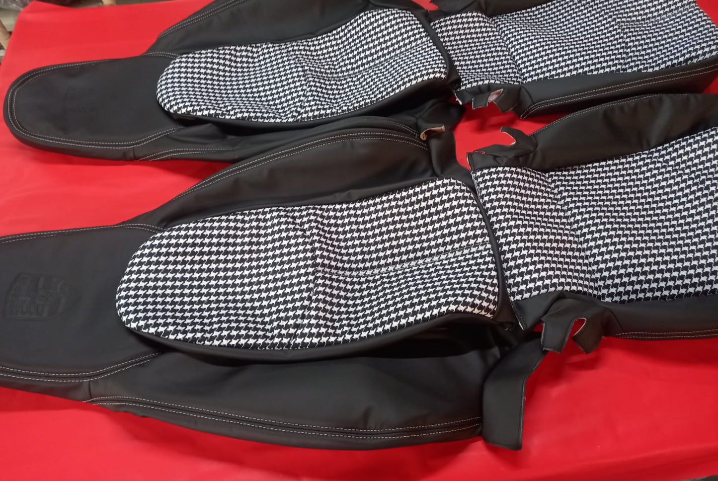 Best fit for Porsche Boxster - Synthetic Leather + Pepita / Houndstooth Fabric - Seat Cover