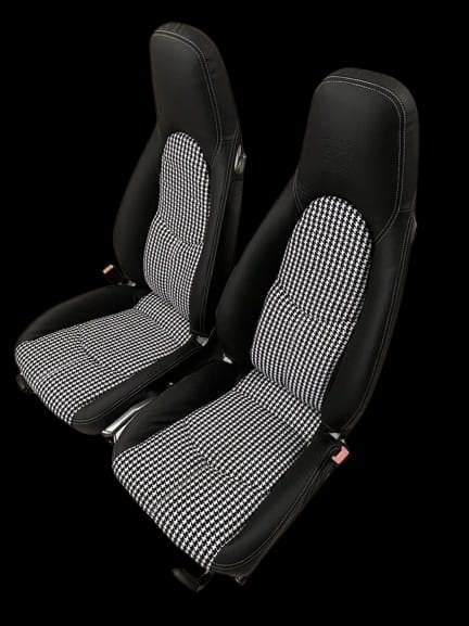 Best fit for Porsche Boxster - Synthetic Leather + Pepita / Houndstooth Fabric - Seat Cover
