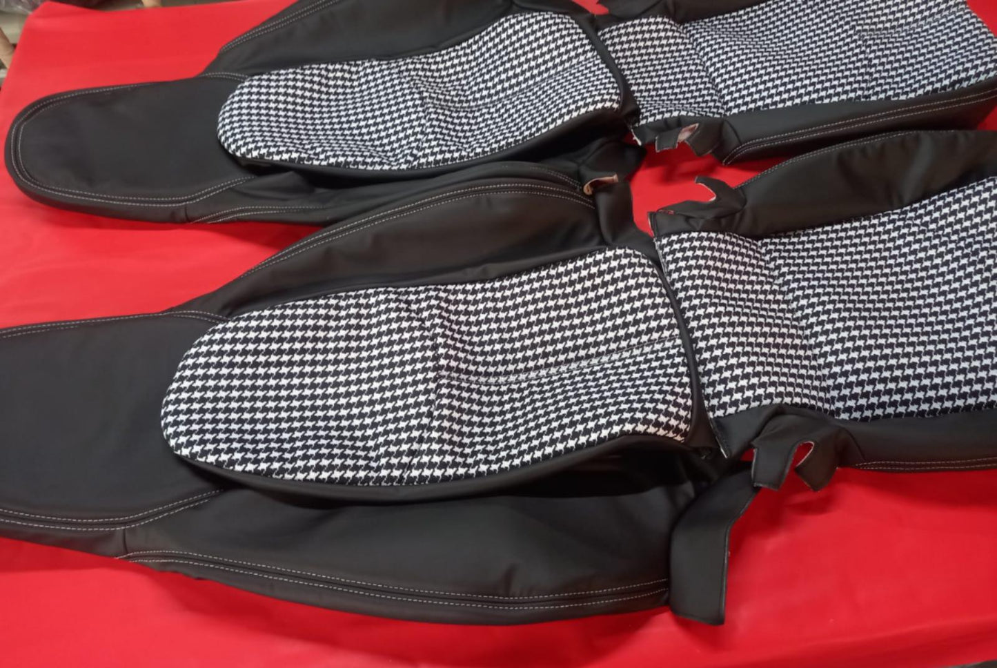 Perfect fit for Porsche Boxster - Genuine Leather + Pepita/ houndstooth Fabric - Seat Cover