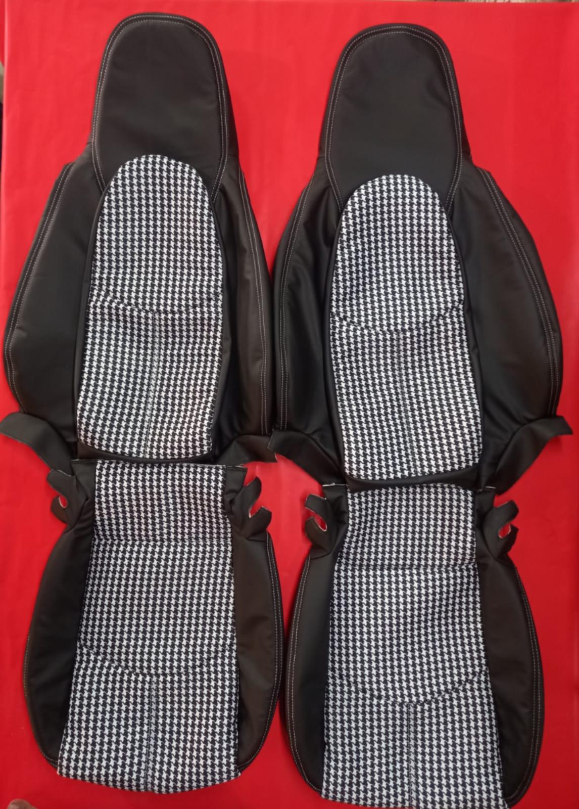 Perfect fit for Porsche Boxster - Genuine Leather + Pepita/ houndstooth Fabric - Seat Cover