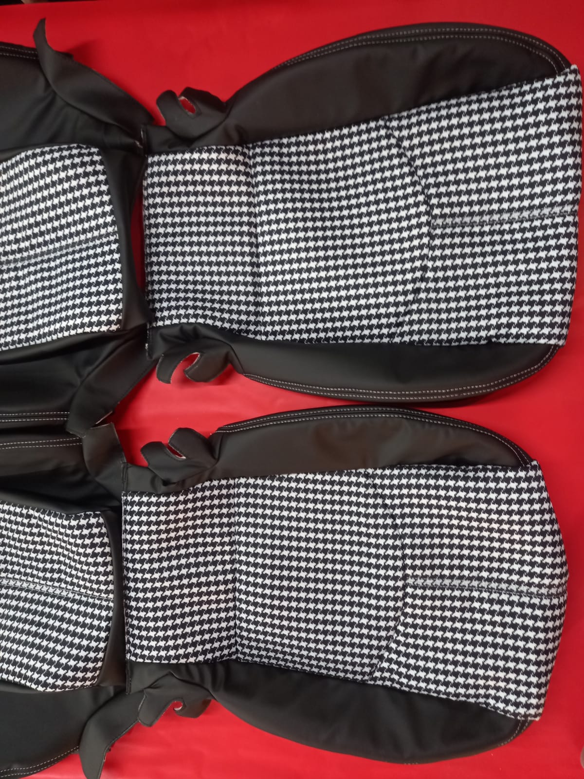 Perfect fit for Porsche Boxster - Genuine Leather + Pepita/ houndstooth Fabric - Seat Cover