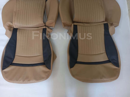 Perfect fit for C5 Corvette Sports seat cover Genuine Leather ; Light Oak / Black (Year 1997 to 2004)
