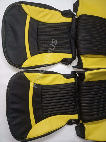 C5 Corvette Sports seat cover Genuine Leather ; Velocity Yellow / Black (Year 1997 to 2004) - Custom Order with Centre Console.