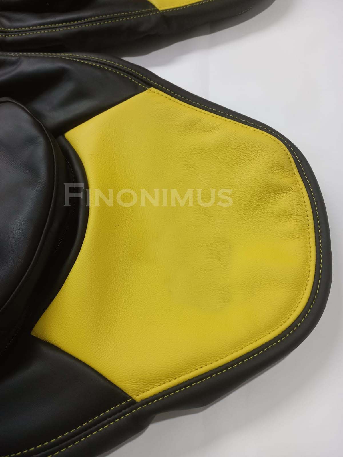 C5 Corvette Sports seat cover Genuine Leather ; Velocity Yellow / Black (Year 1997 to 2004) - Custom Order with Centre Console.