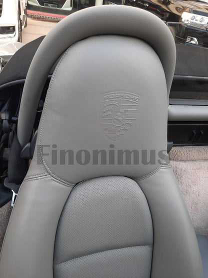 Porsche 986 Boxster Real Leather Standard Seat Cover - Gray (Year 1997 to 2004) With Porsche Logo Embossing at Headrest