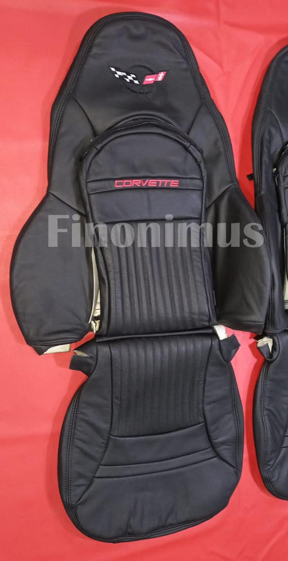 C5 Corvette Sports seat cover Genuine Leather ; Color Black (Year 1997 to 2004) - Front 2 Seat Covers