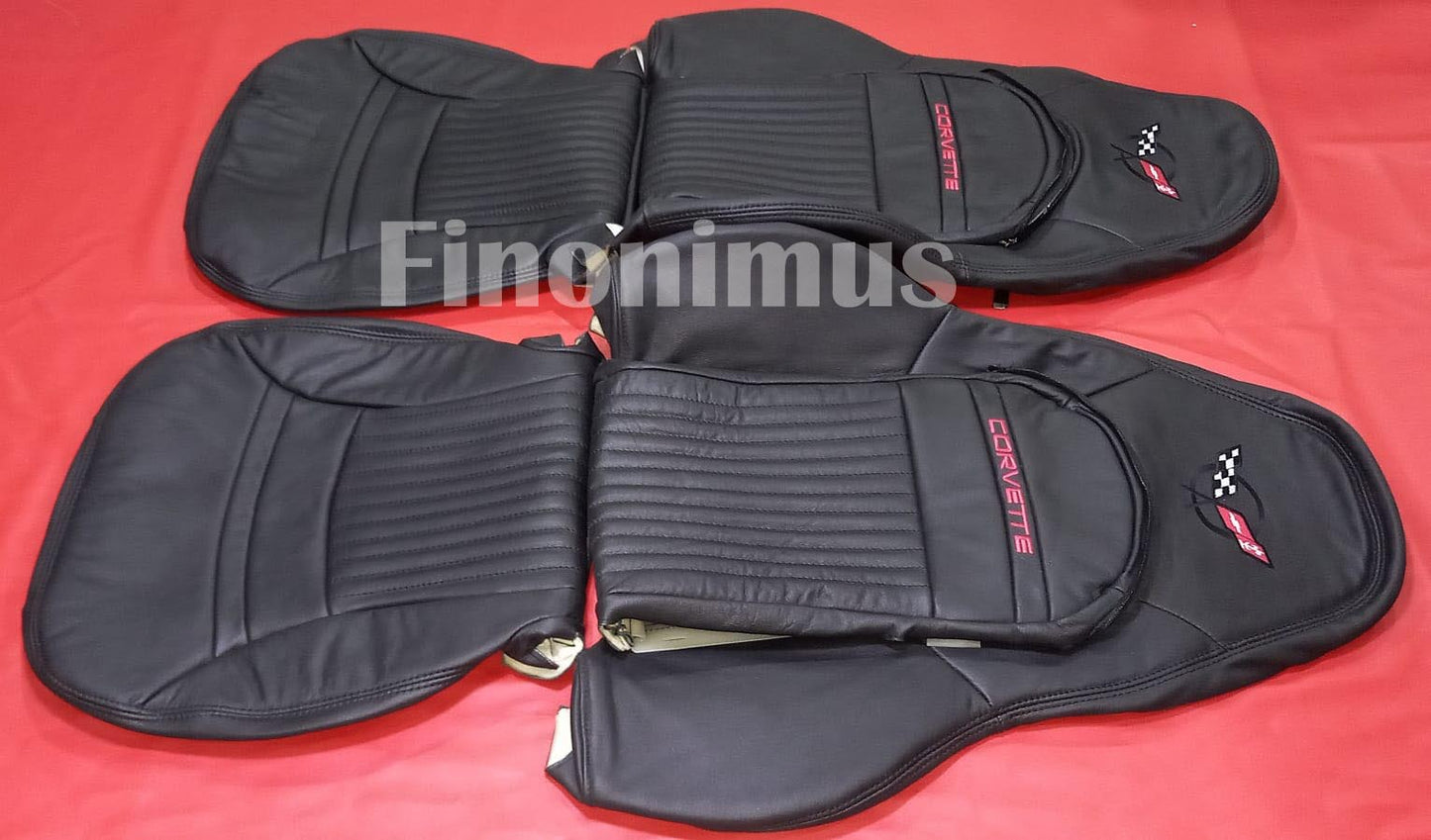 C5 Corvette Sports seat cover Genuine Leather ; Color Black (Year 1997 to 2004) - Front 2 Seat Covers